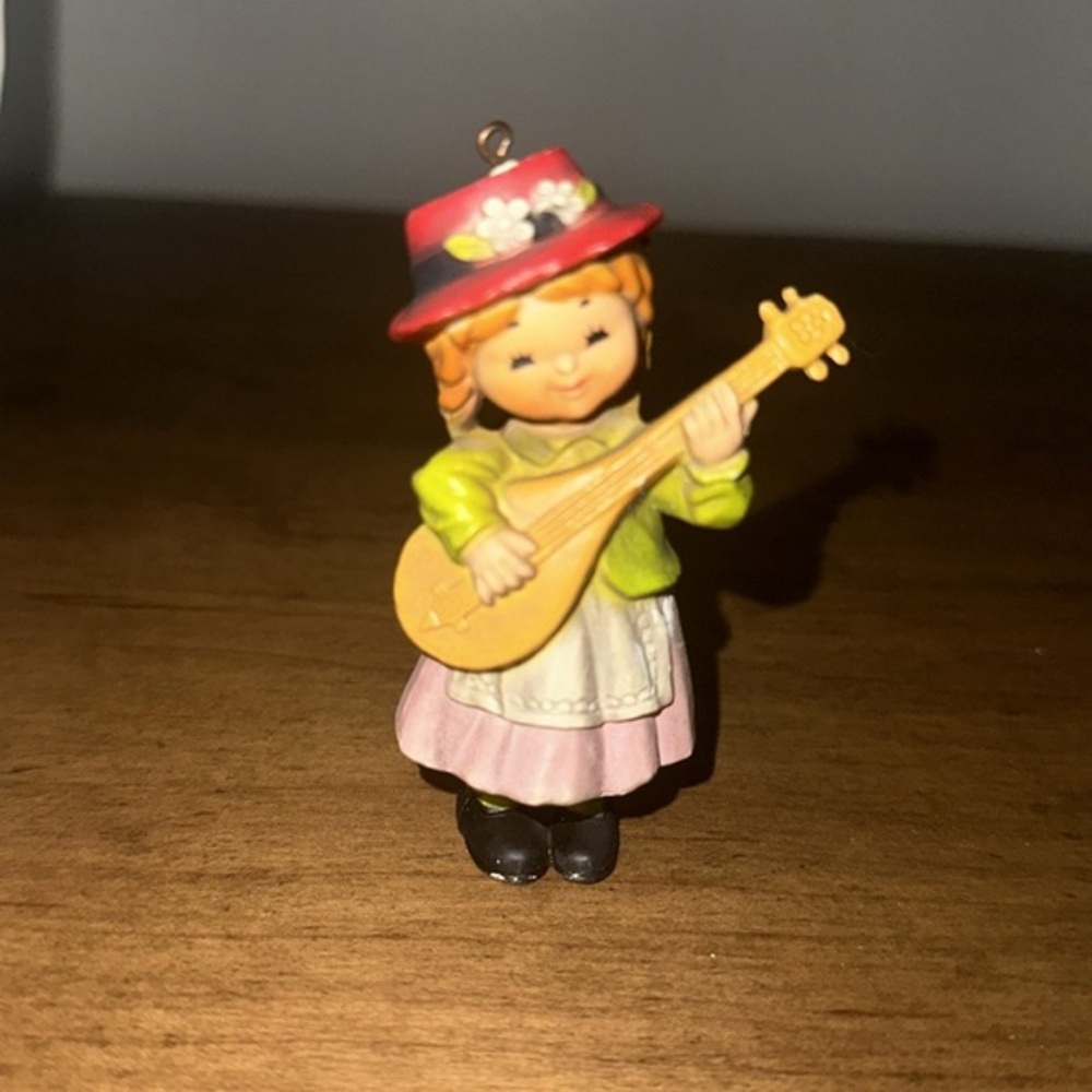 Vintage Bradford Figurine Christmas Ornament Kitsch Girl Playing a Mandolin